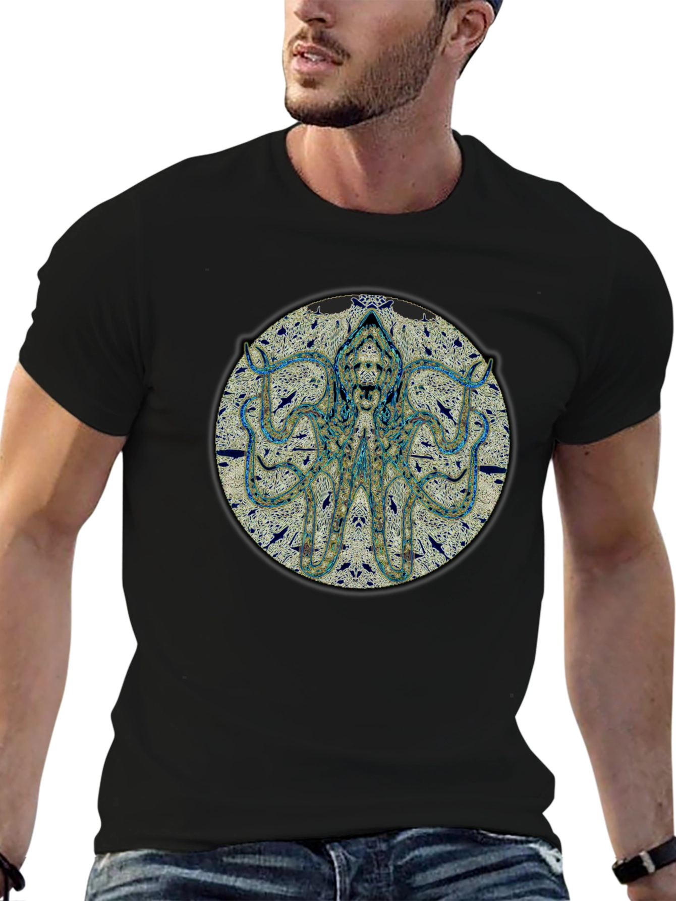 Octopus Graphic Print Black T-Shirt