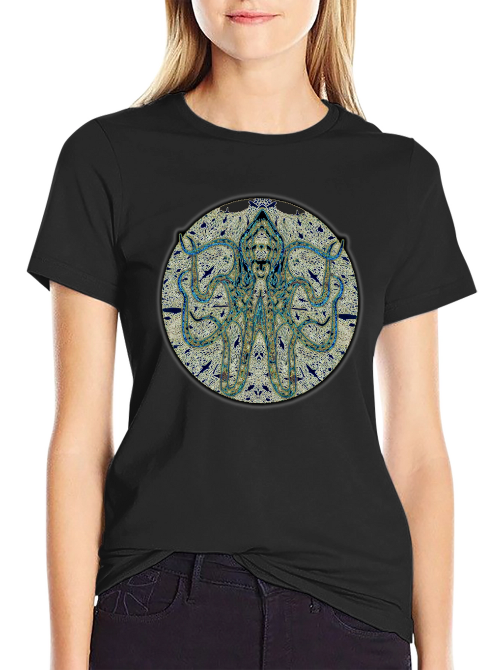 Octopus Graphic Print Black T-Shirt
