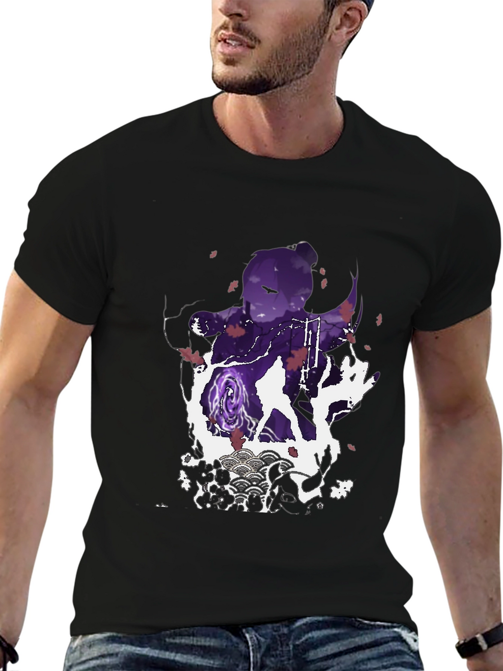 Anime Silhouette Graphic Print Mens Black T-Shirt