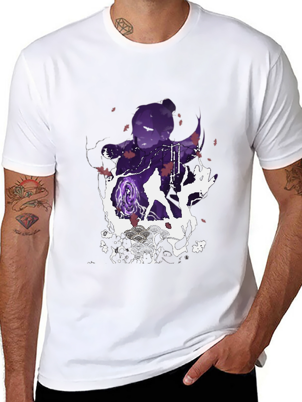 Anime Silhouette Graphic Print Mens Black T-Shirt