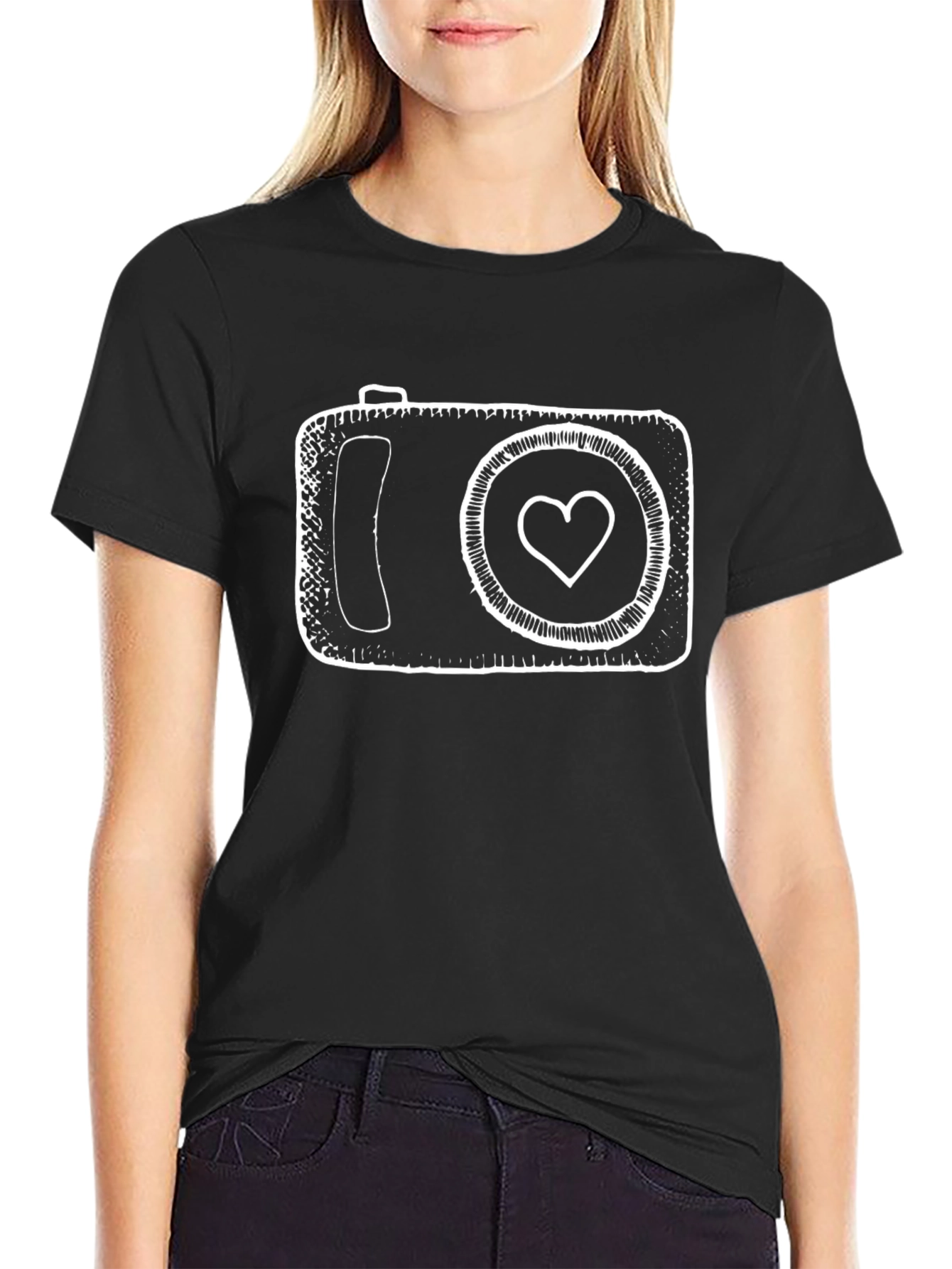 Heart Camera Black T-Shirt