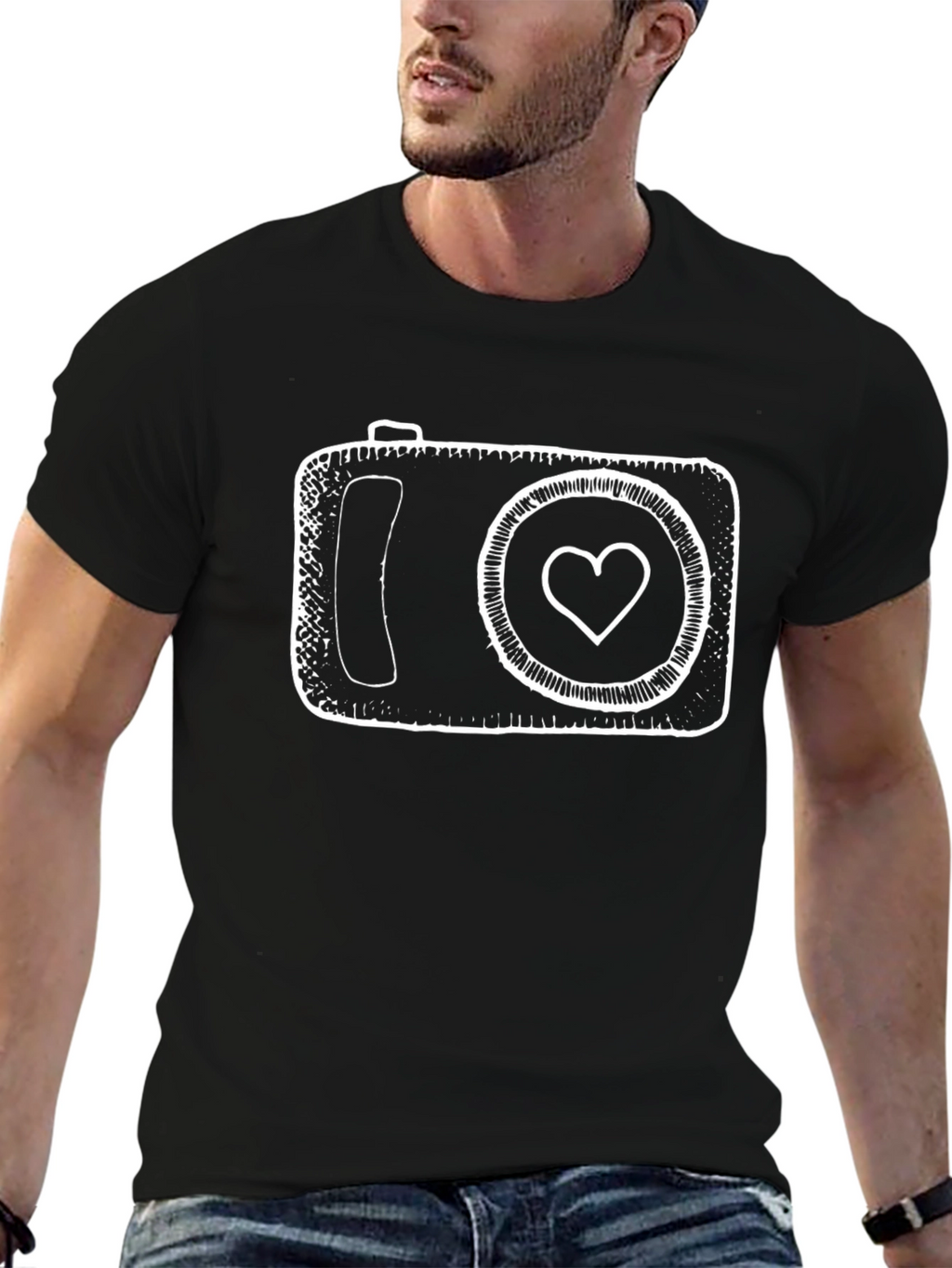 Heart Camera Black T-Shirt