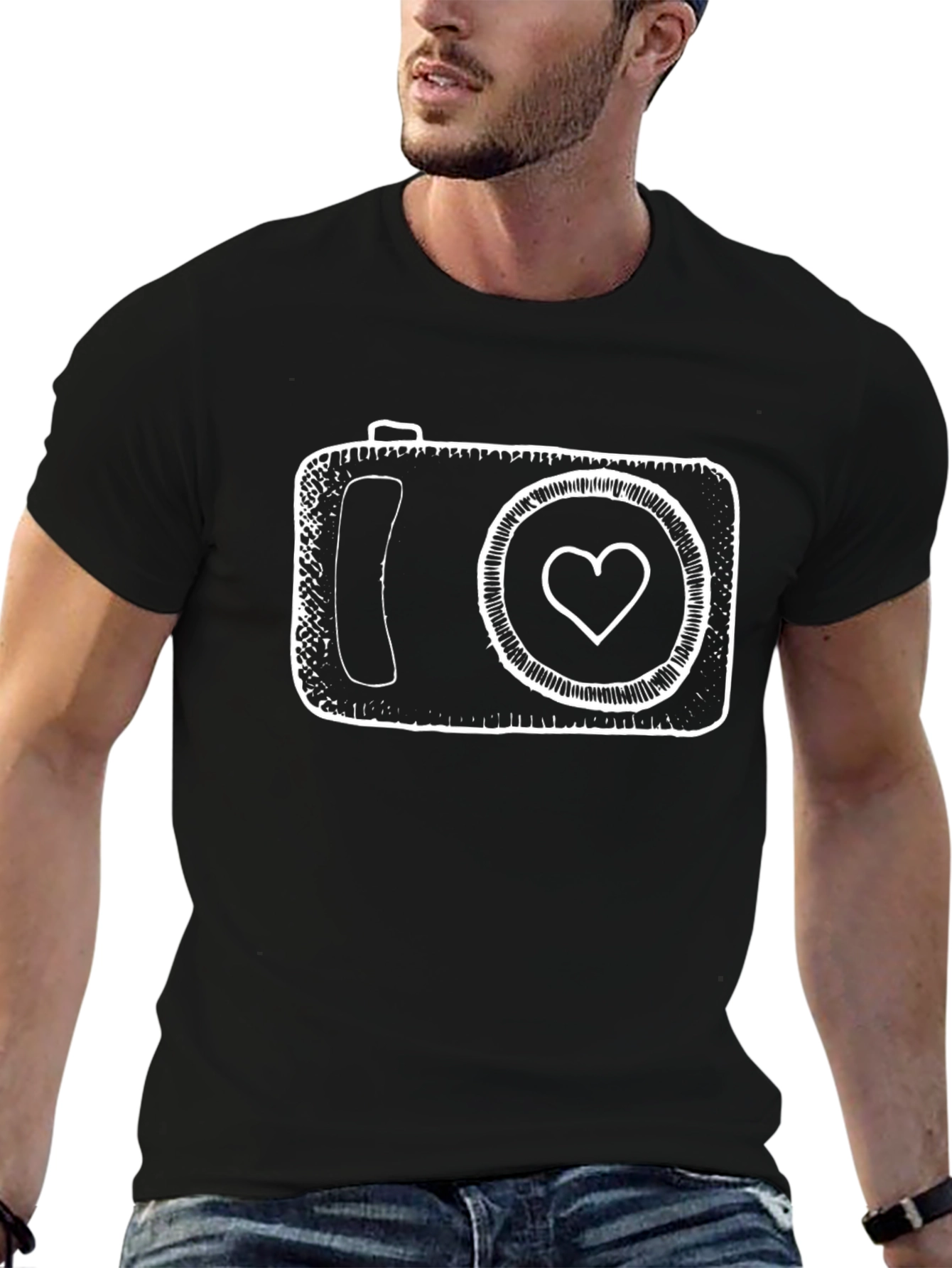 Heart Camera Black T-Shirt