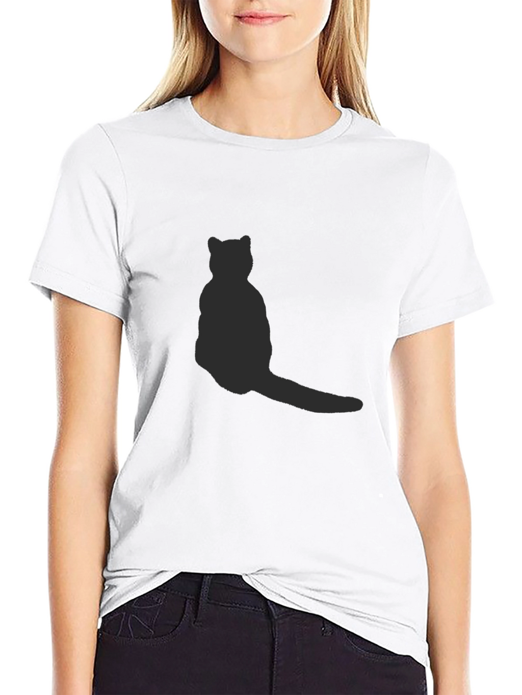 Mens Black T-Shirt with Cat Silhouette