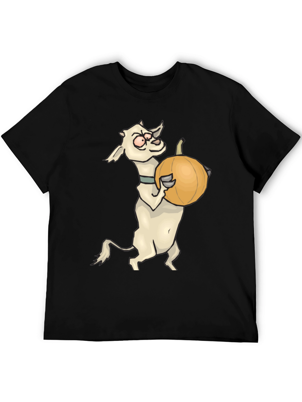 Goat Holding Pumpkin Funny Black T-Shirt