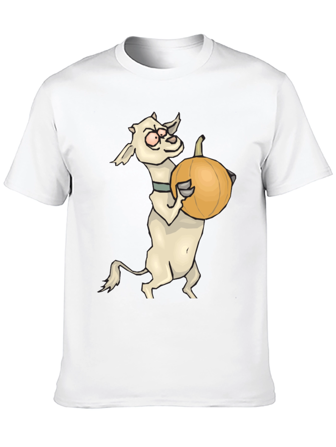 Goat Holding Pumpkin Funny Black T-Shirt