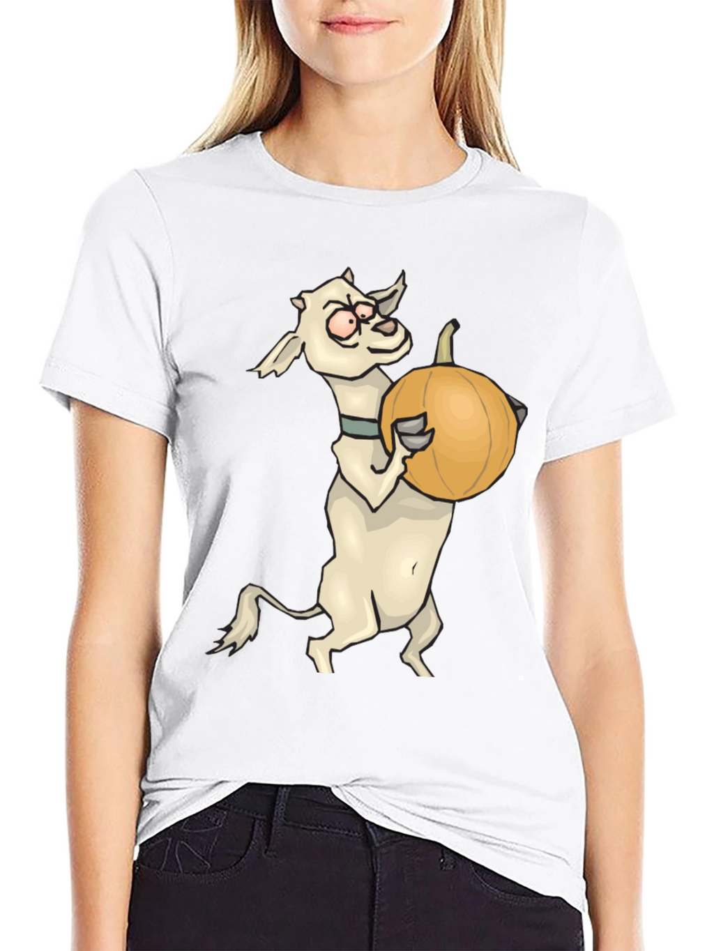 Goat Holding Pumpkin Funny Black T-Shirt