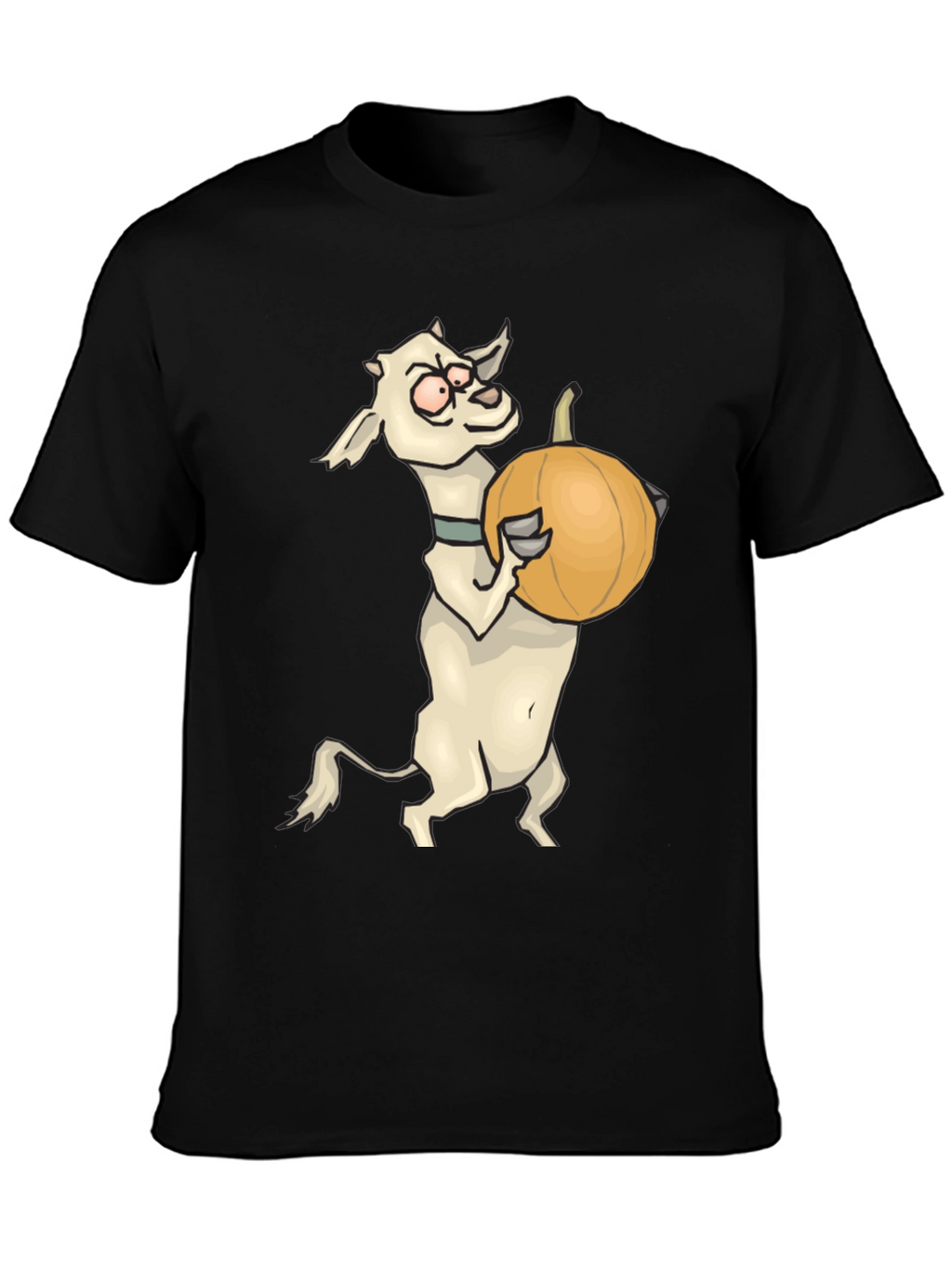 Goat Holding Pumpkin Funny Black T-Shirt