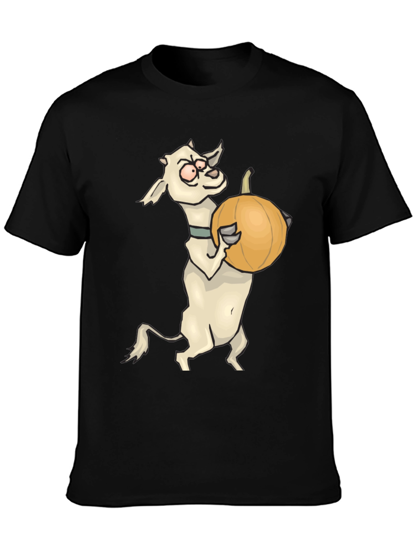 Goat Holding Pumpkin Funny Black T-Shirt