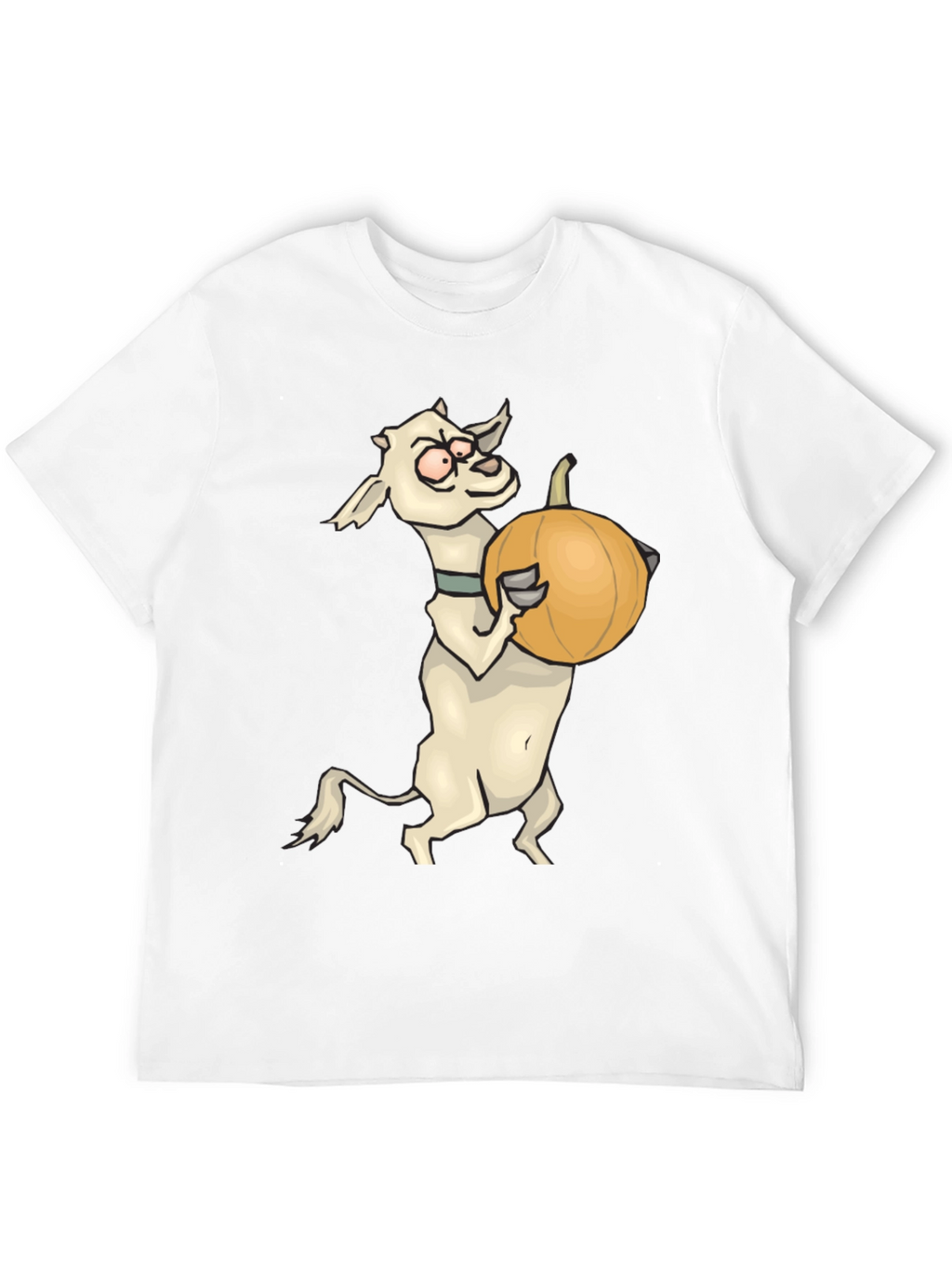 Goat Holding Pumpkin Funny Black T-Shirt