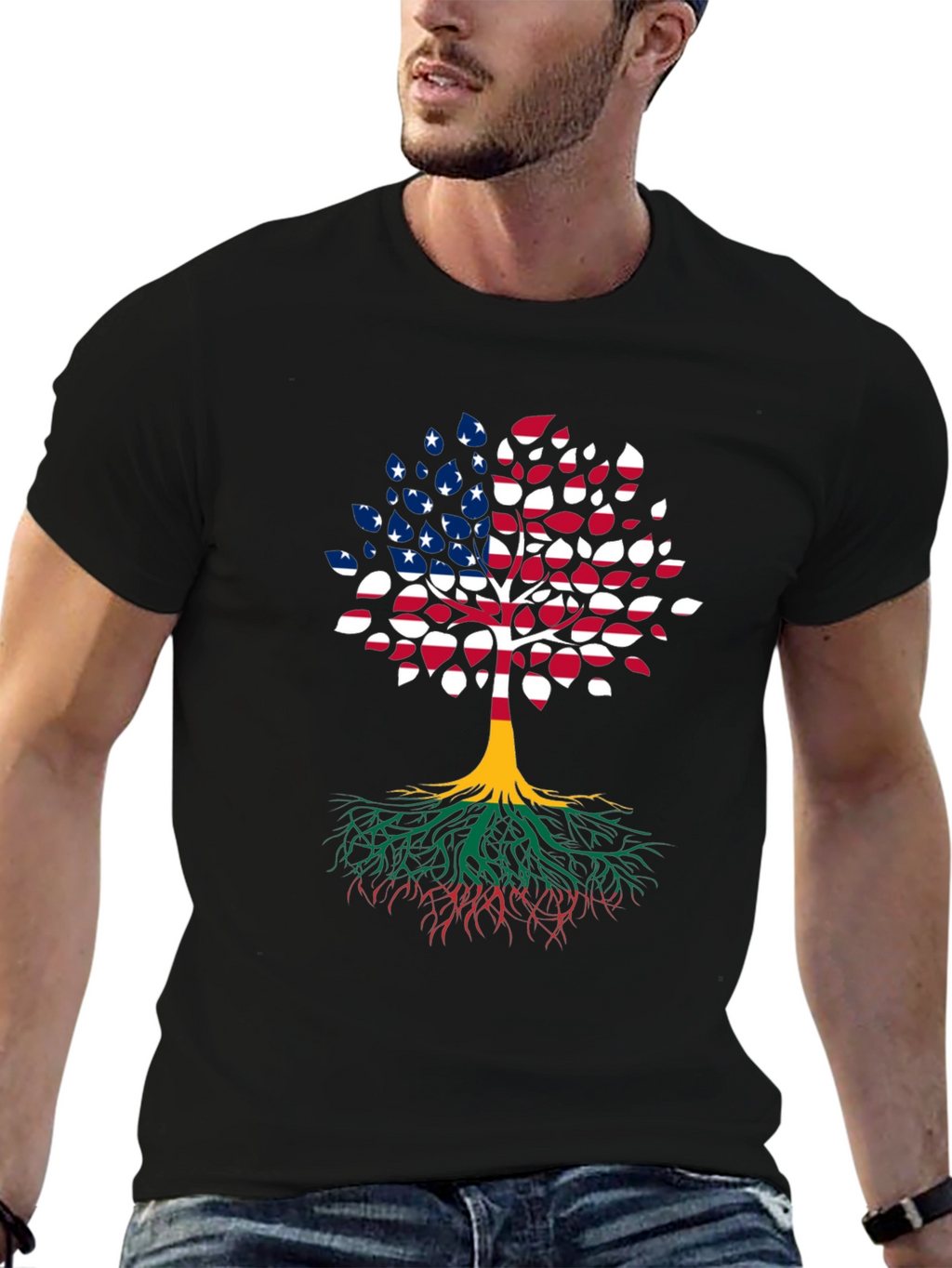 Patriotic Roots Mens Black T-Shirt