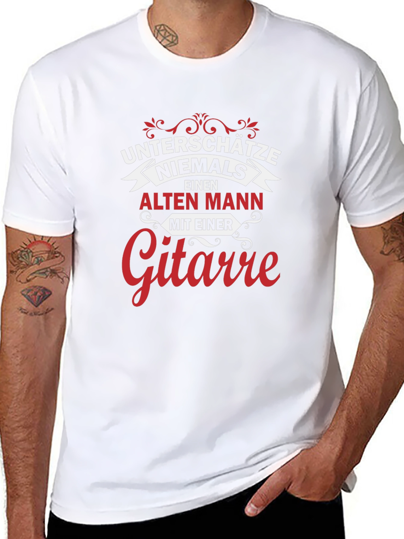 Never Underestimate Old Man Guitarist Graphic Tee