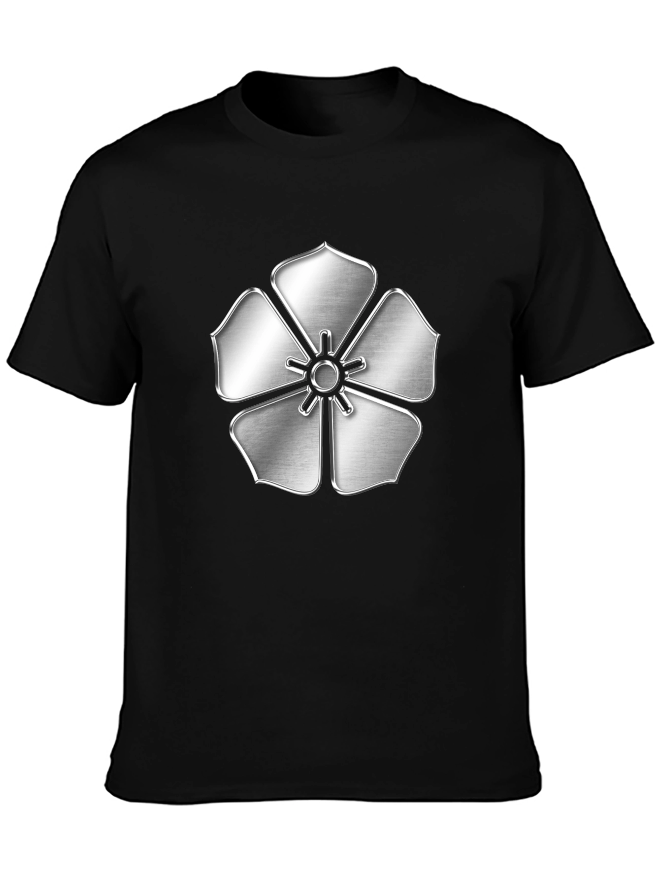 Silver Flower Emblem Black T-Shirt