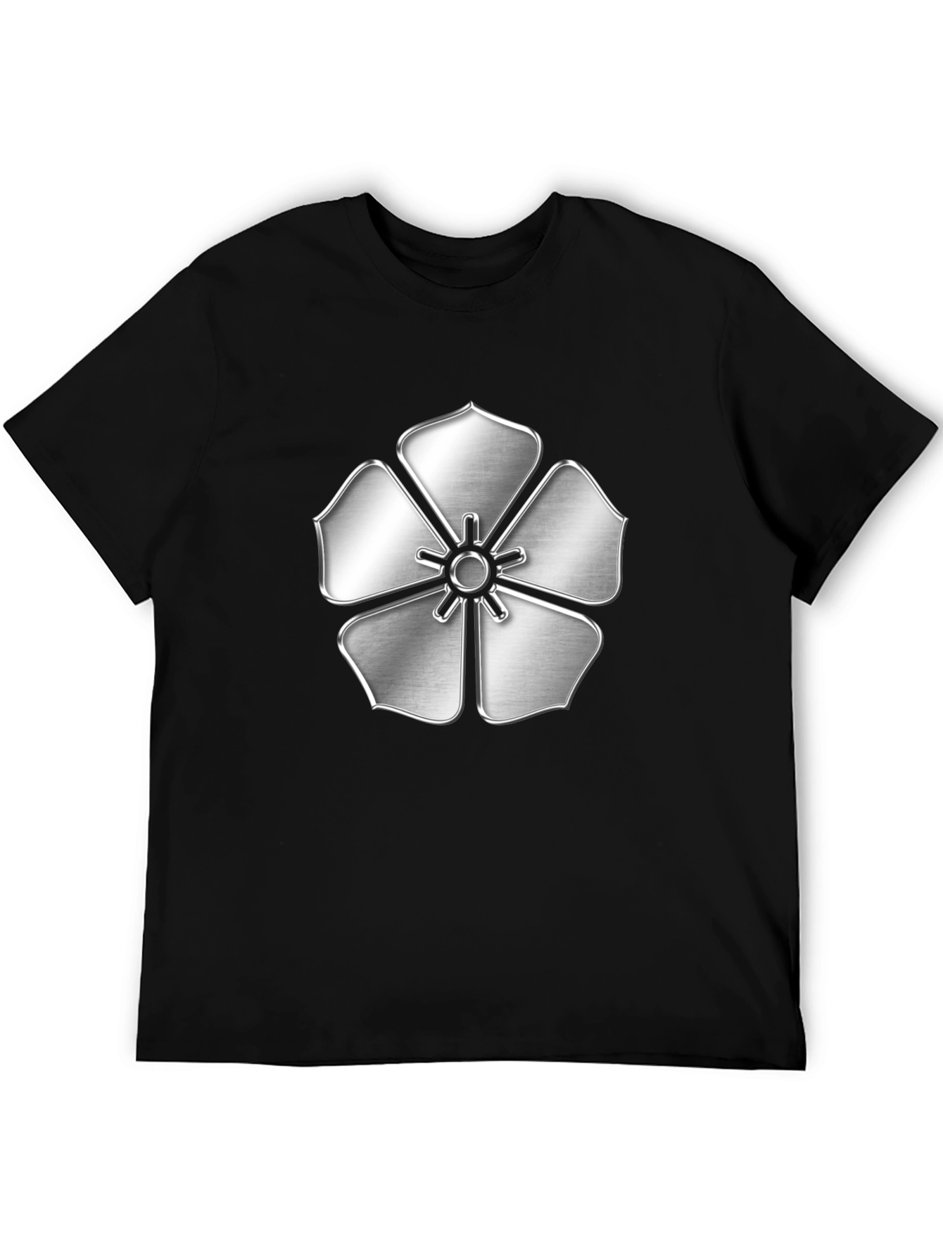 Silver Flower Emblem Black T-Shirt