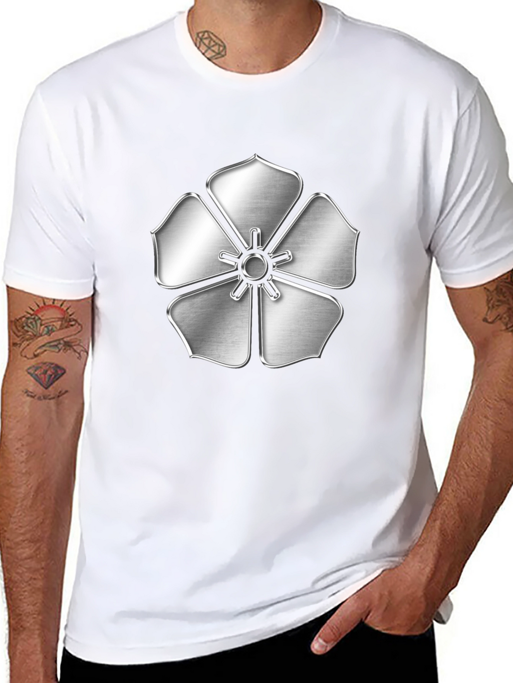 Silver Flower Emblem Black T-Shirt