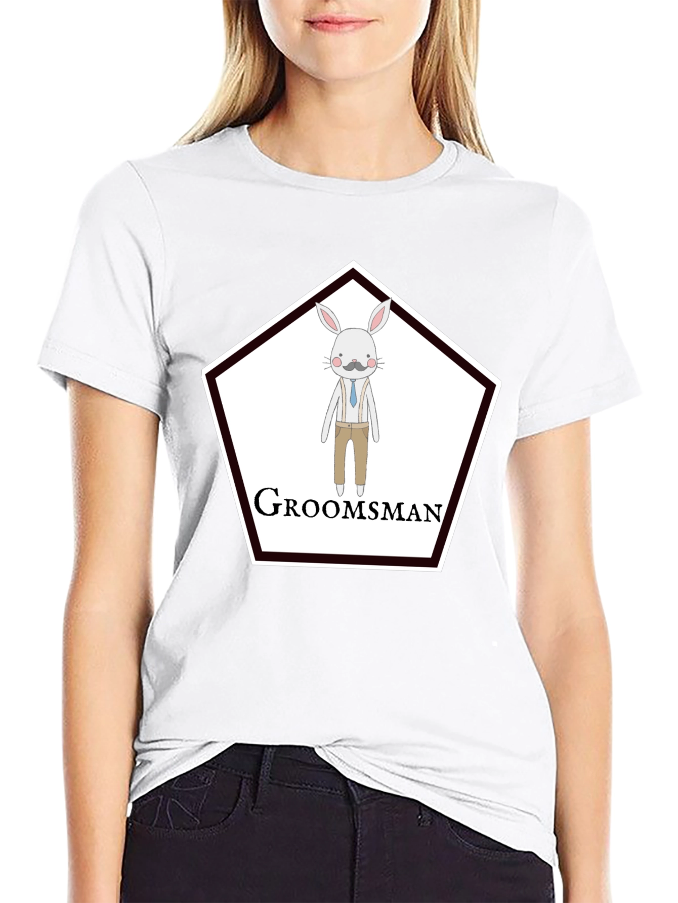 Groomsman Rabbit Graphic T-Shirt - Black Crew Neck