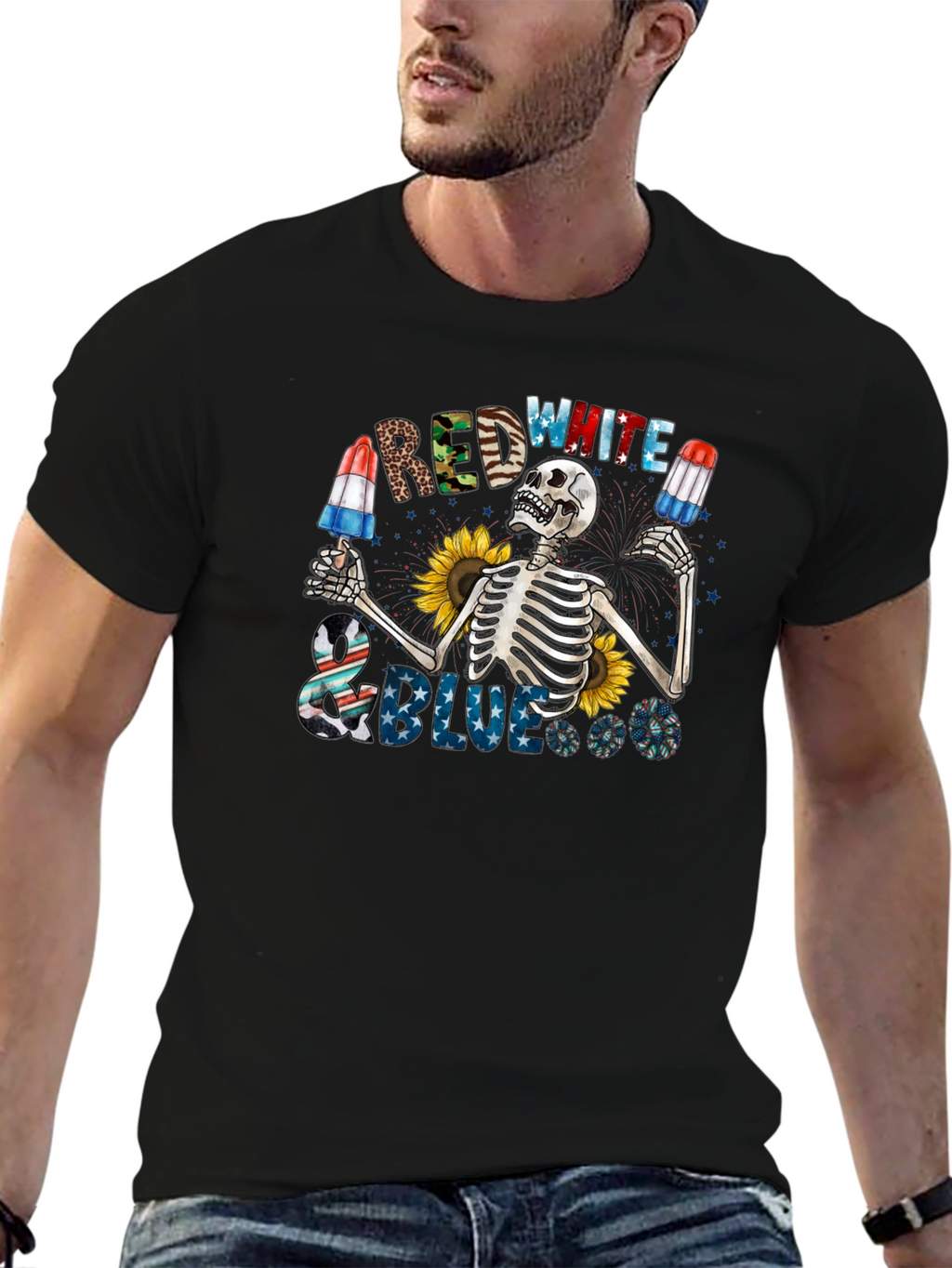 Red White & Blue Skeleton Graphic Tee