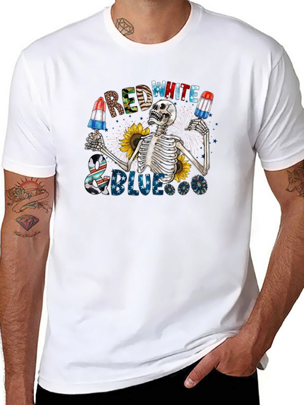Red White & Blue Skeleton Graphic Tee