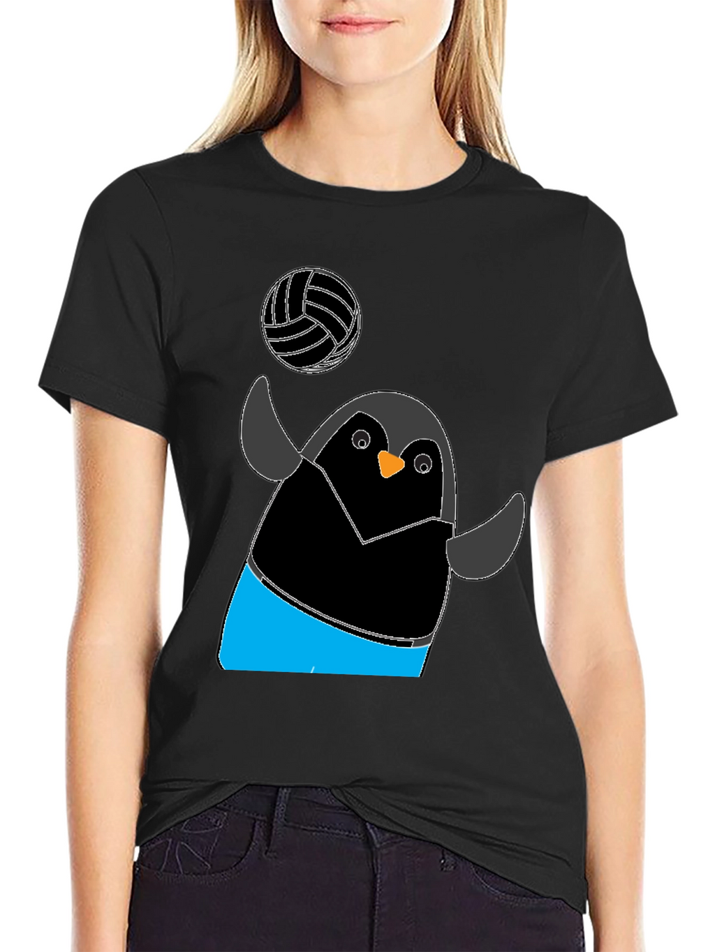 Penguin Volleyball T-Shirt - Black Casual Tee