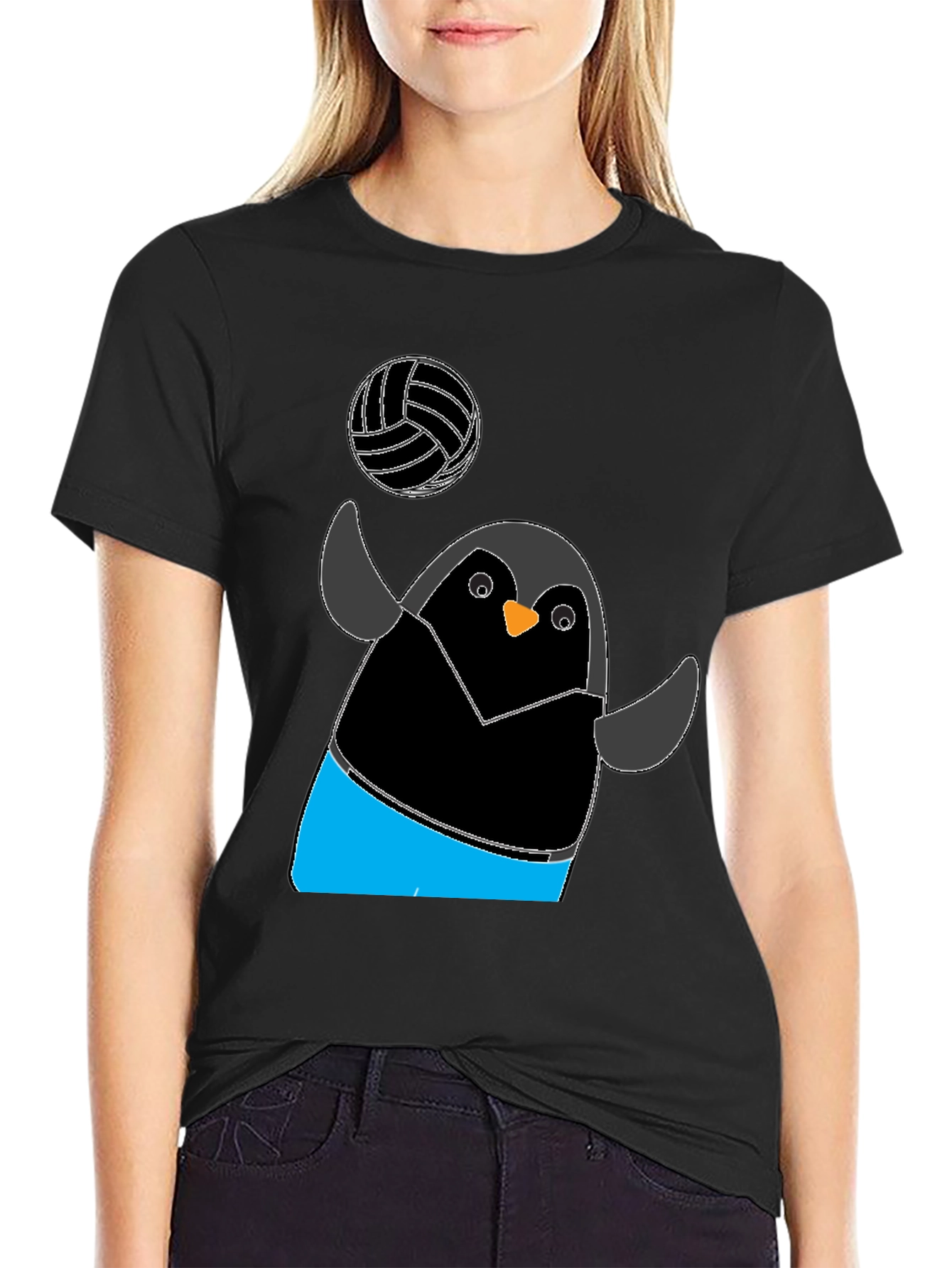 Penguin Volleyball T-Shirt - Black Casual Tee
