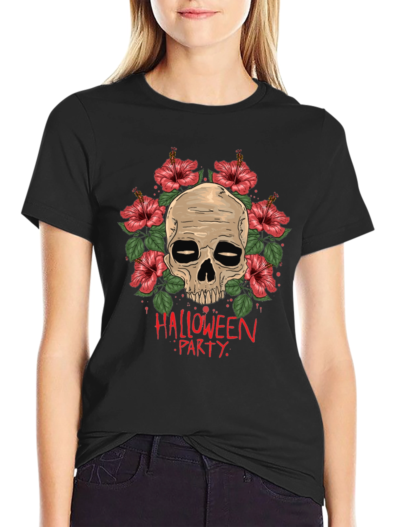 Skull & Floral Halloween Party T-Shirt