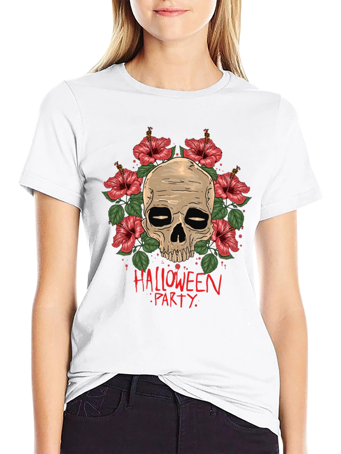 Skull & Floral Halloween Party T-Shirt