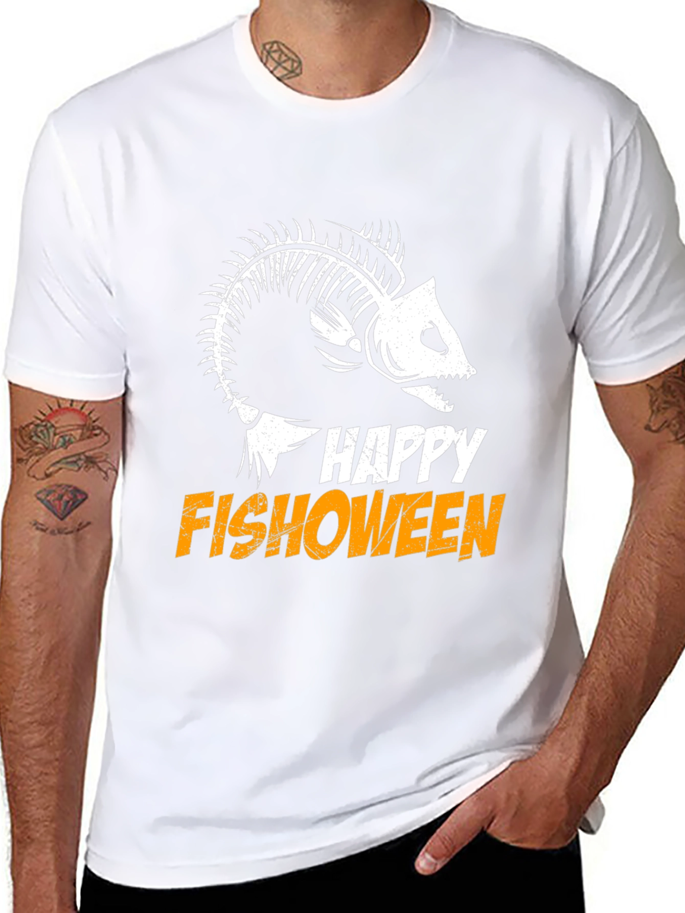 Happy Fishoween T-Shirt Halloween Skeleton Fish Tee