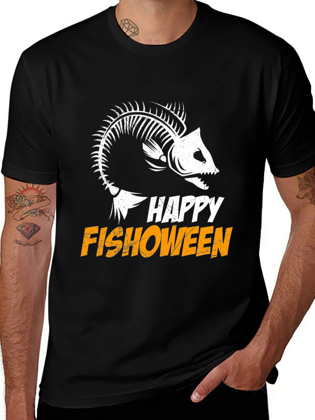 Happy Fishoween T-Shirt Halloween Skeleton Fish Tee