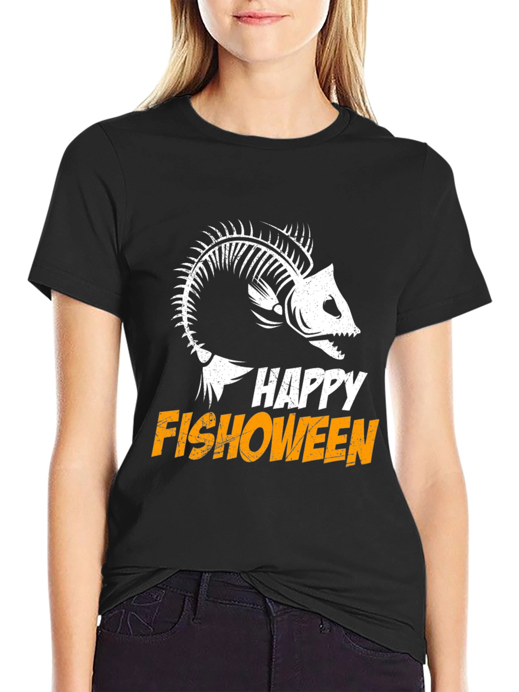 Happy Fishoween T-Shirt Halloween Skeleton Fish Tee