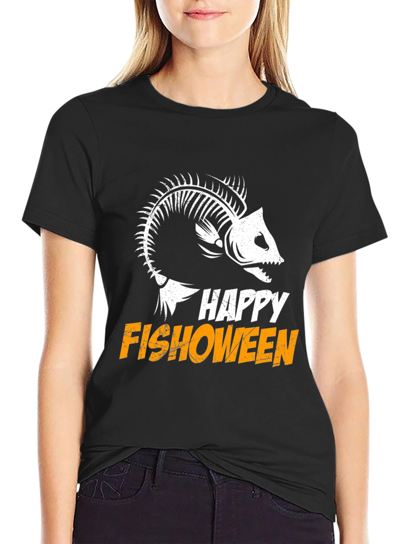 Happy Fishoween T-Shirt Halloween Skeleton Fish Tee