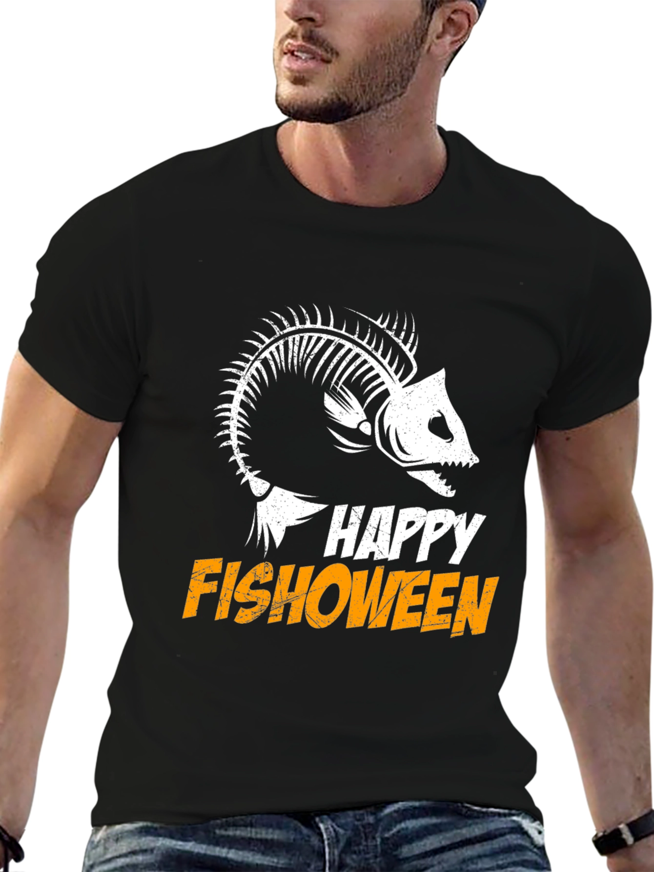 Happy Fishoween T-Shirt Halloween Skeleton Fish Tee