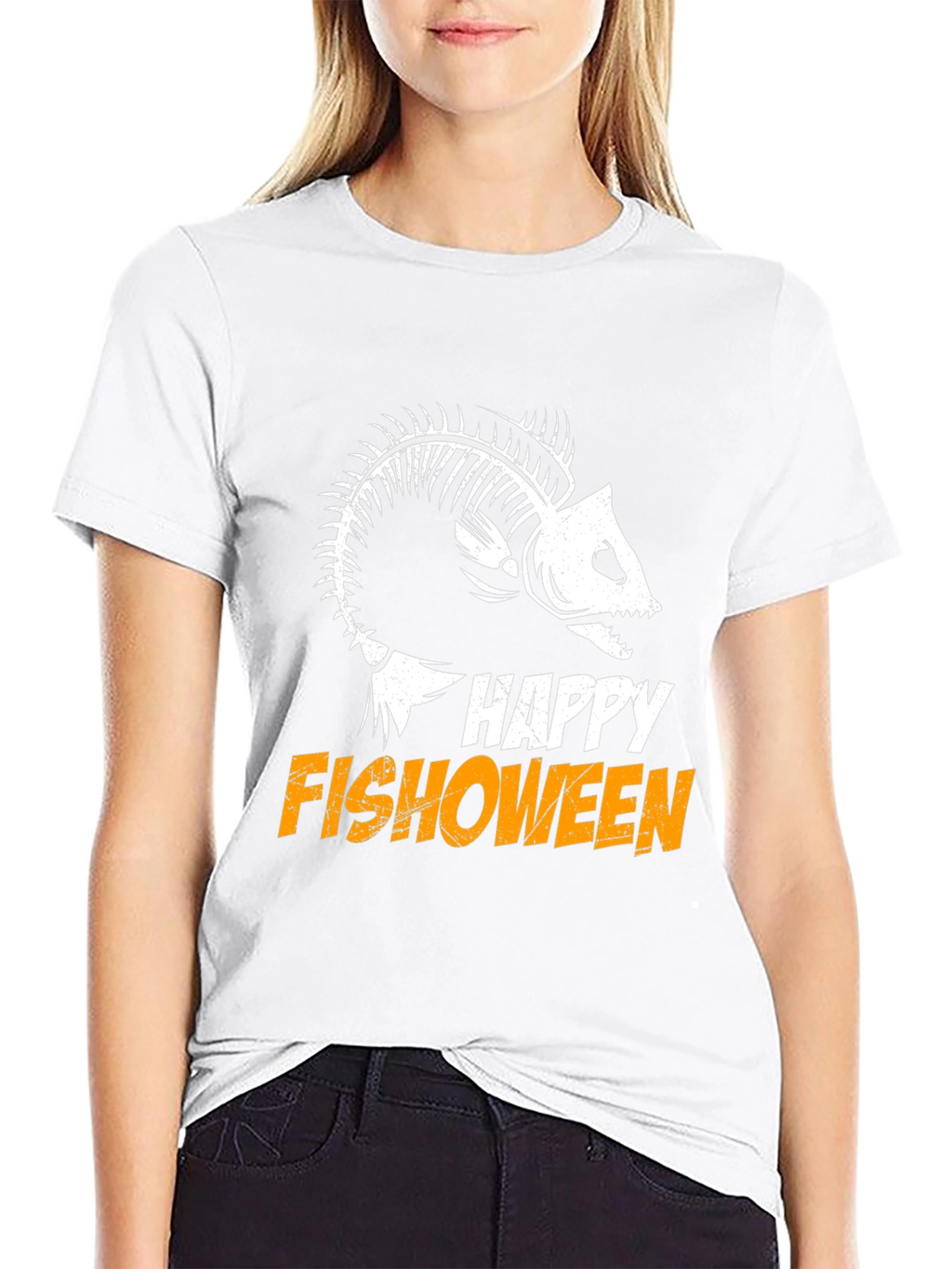 Happy Fishoween T-Shirt Halloween Skeleton Fish Tee