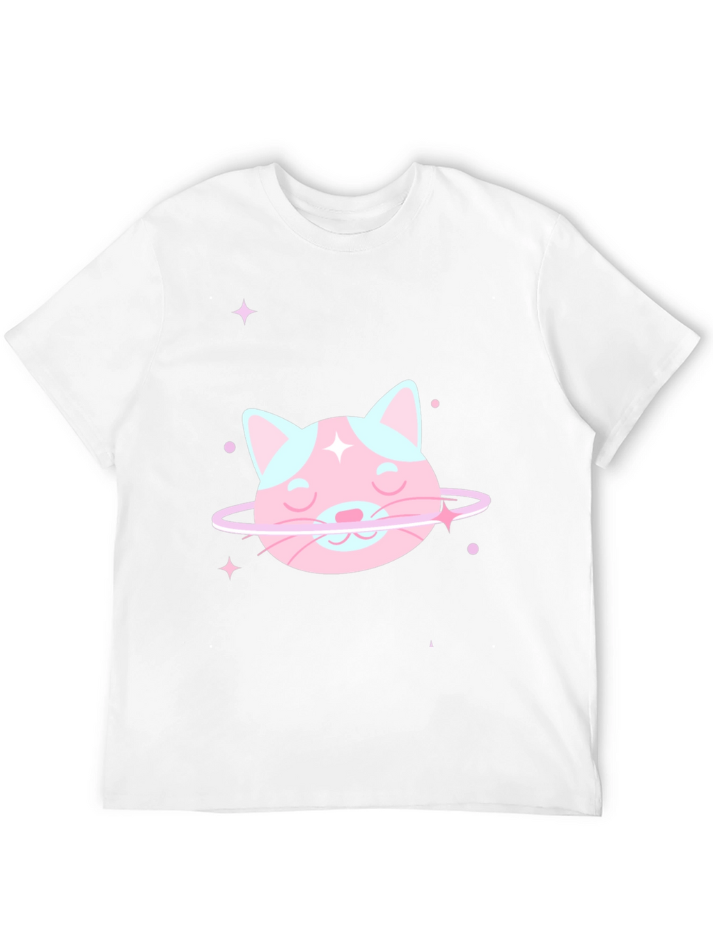 Cute Cat Planet Graphic Tee - Black Cotton T-Shirt
