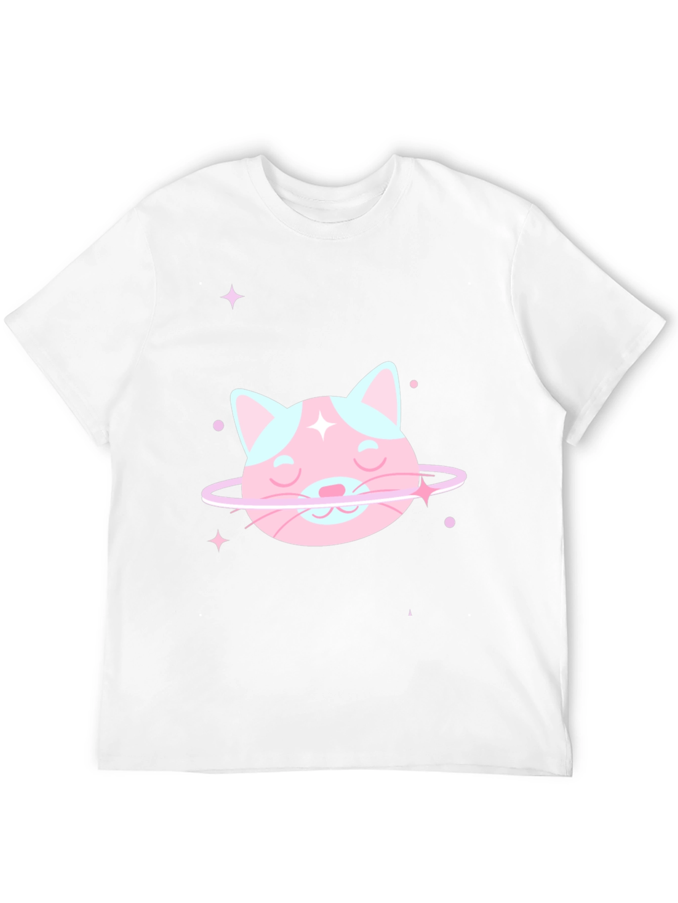Cute Cat Planet Graphic Tee - Black Cotton T-Shirt