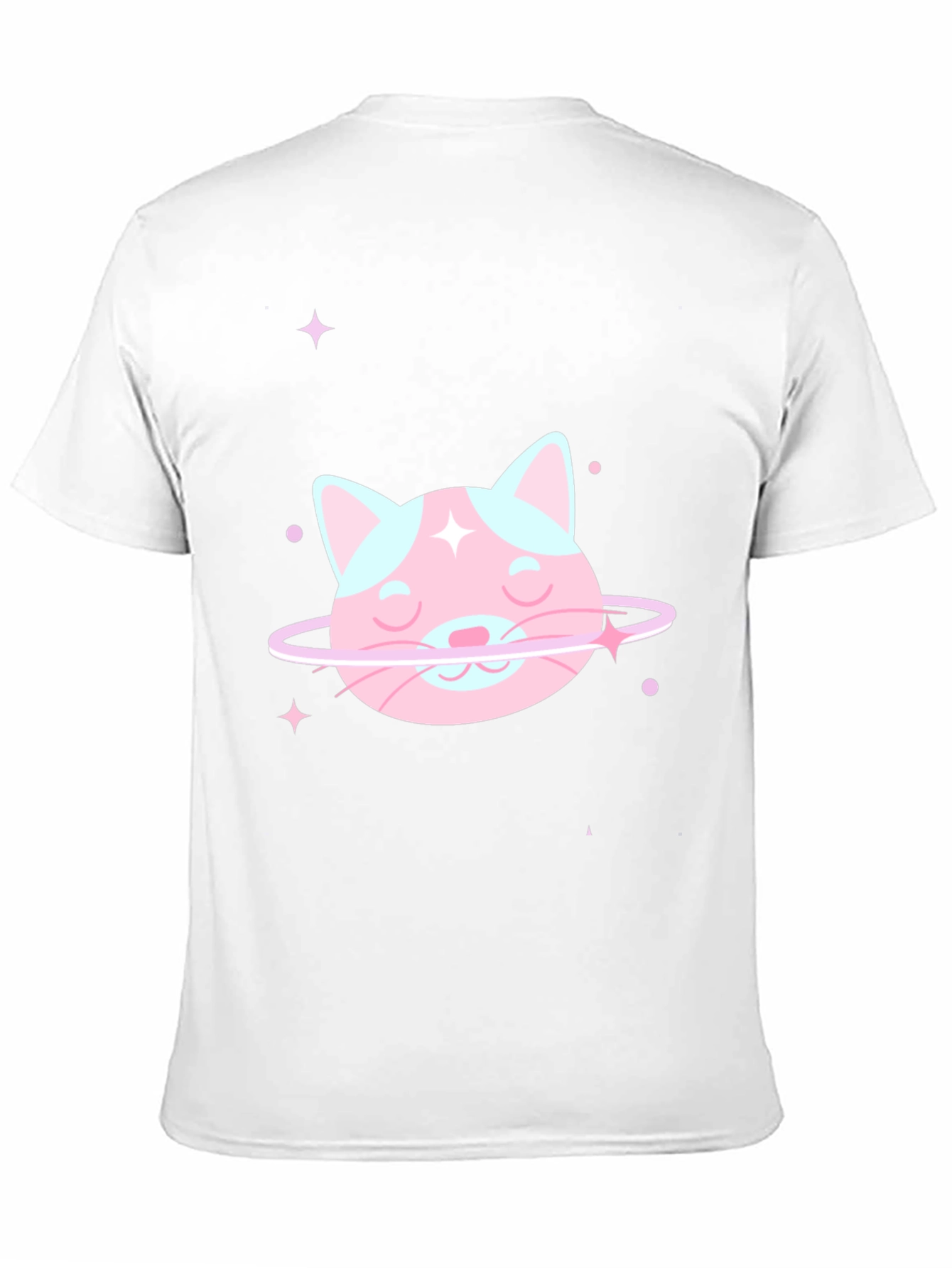 Cute Cat Planet Graphic Tee - Black Cotton T-Shirt