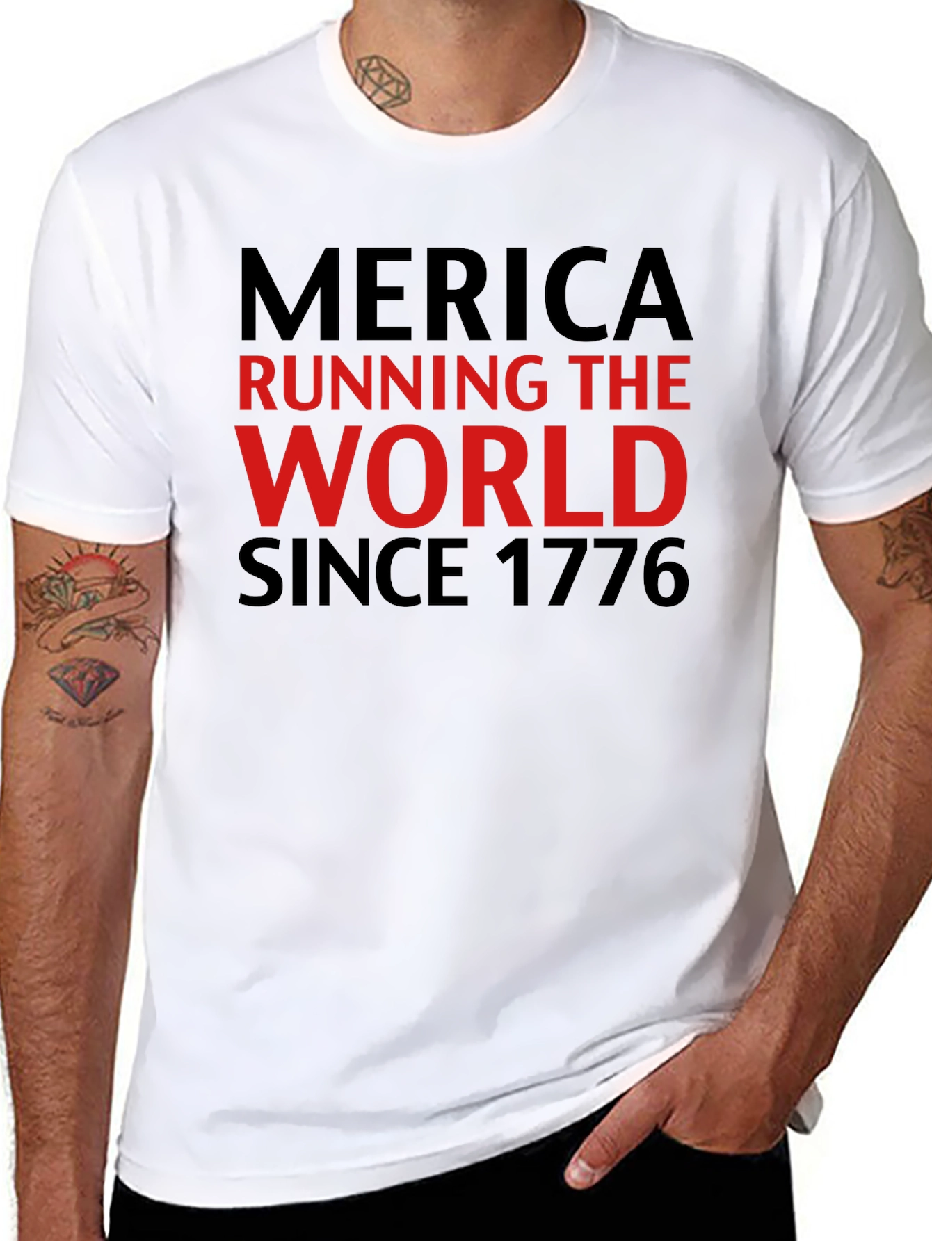 Merica Running The World Since 1776 Patriotic Graphic Tee