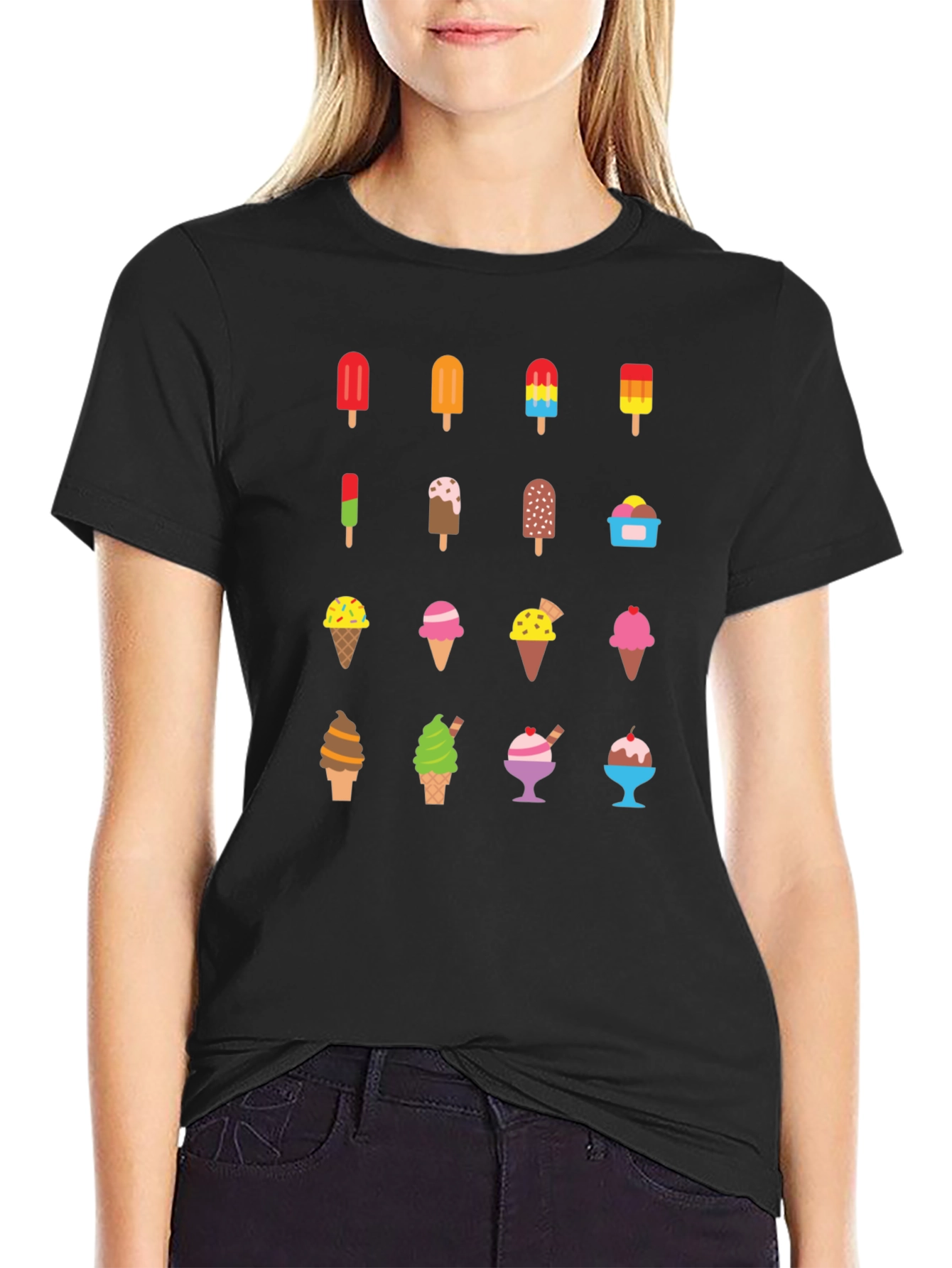 Ice Cream Graphic Print Black T-Shirt
