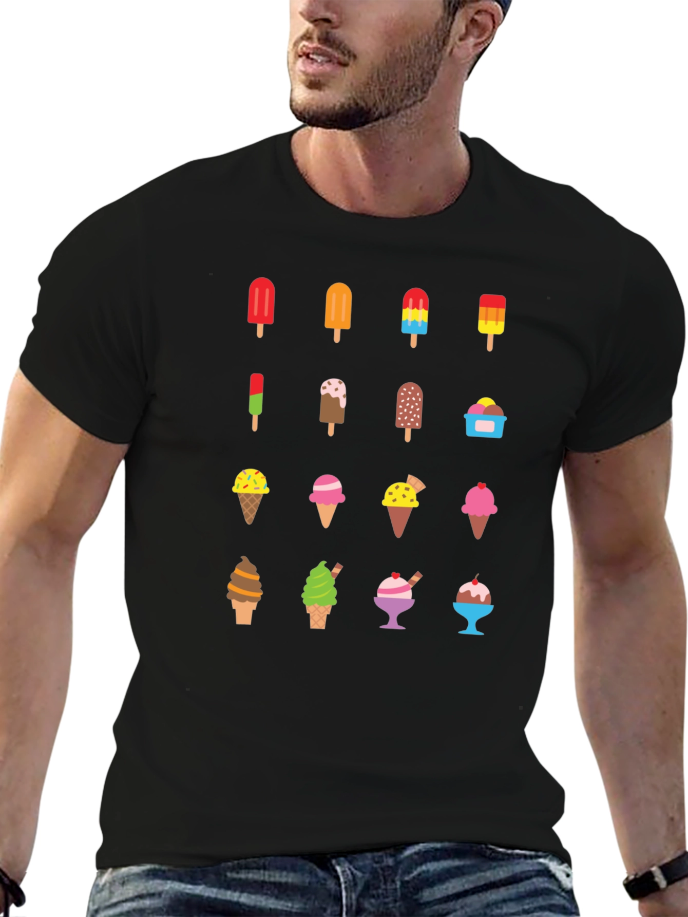 Ice Cream Graphic Print Black T-Shirt
