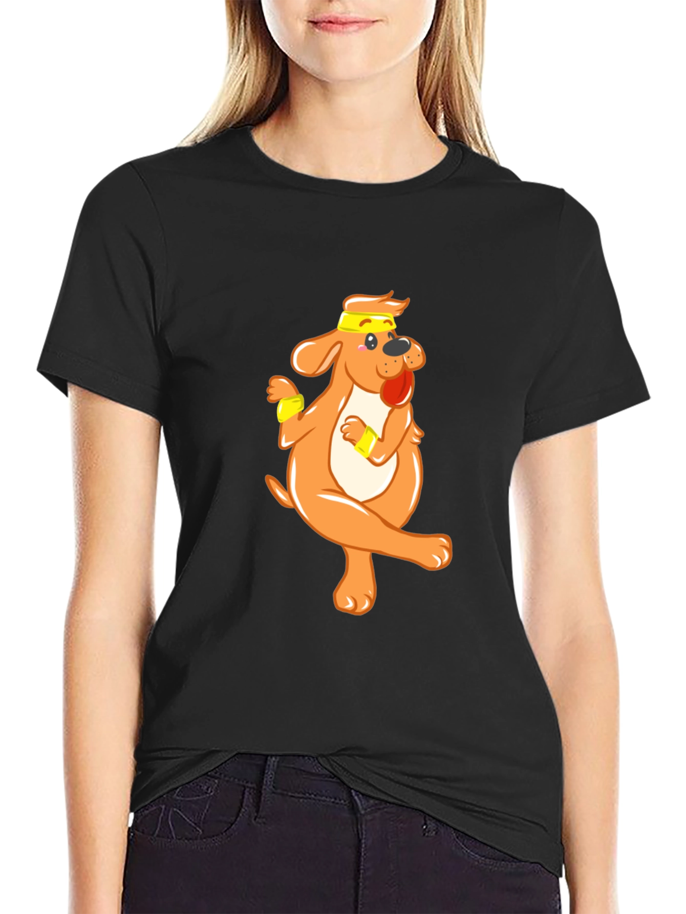 Funny Dog Cartoon Black T-Shirt