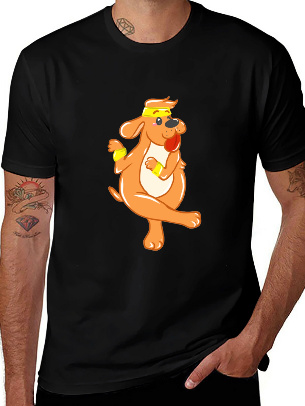 Funny Dog Cartoon Black T-Shirt