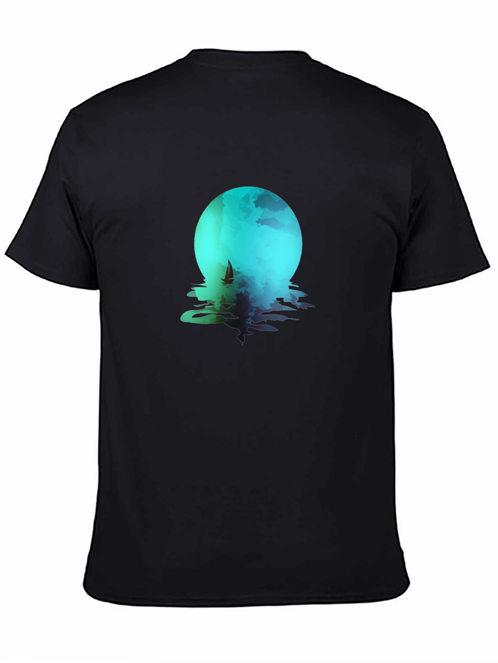 Moonlit Sailboat Graphic Tee - Black Cotton Blend