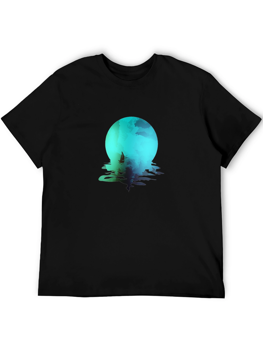 Moonlit Sailboat Graphic Tee - Black Cotton Blend