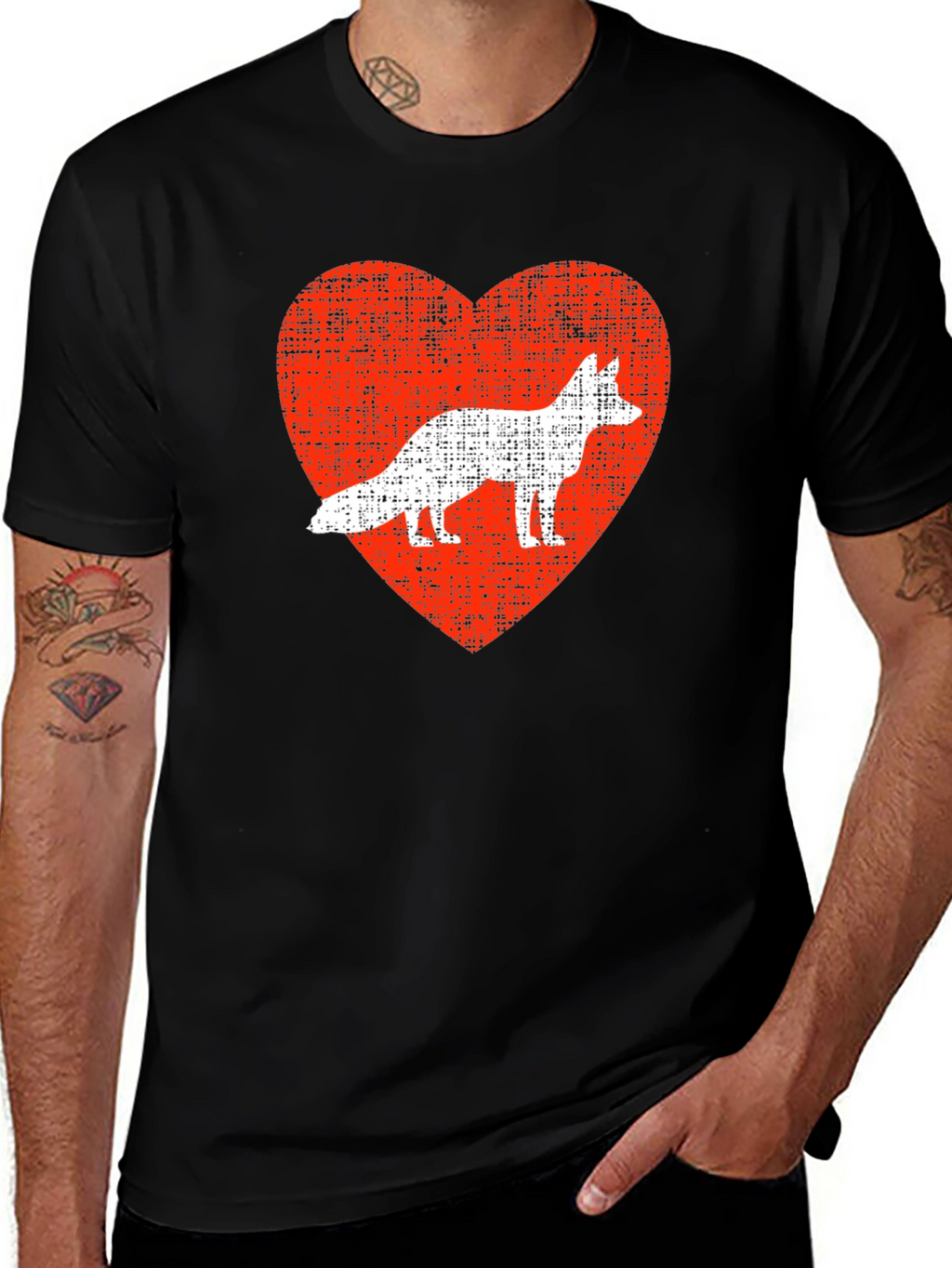 Fox Love Heart Graphic Tee - Mens Black T-Shirt