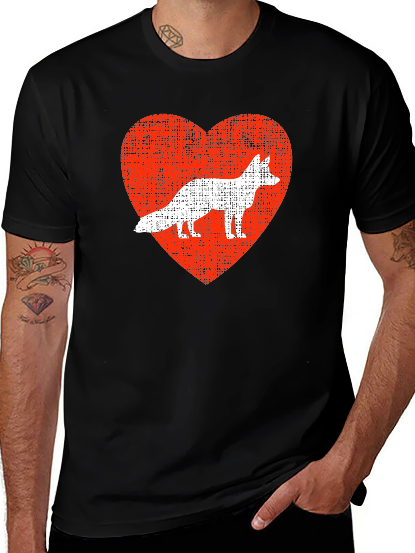 Fox Love Heart Graphic Tee - Mens Black T-Shirt