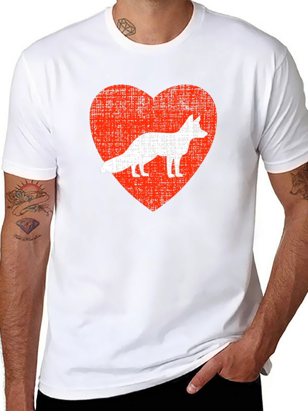 Fox Love Heart Graphic Tee - Mens Black T-Shirt