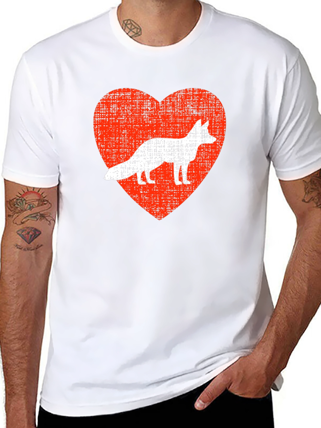 Fox Love Heart Graphic Tee - Mens Black T-Shirt
