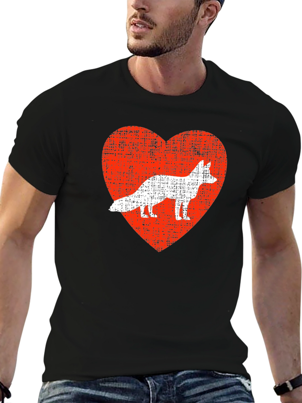 Fox Love Heart Graphic Tee - Mens Black T-Shirt