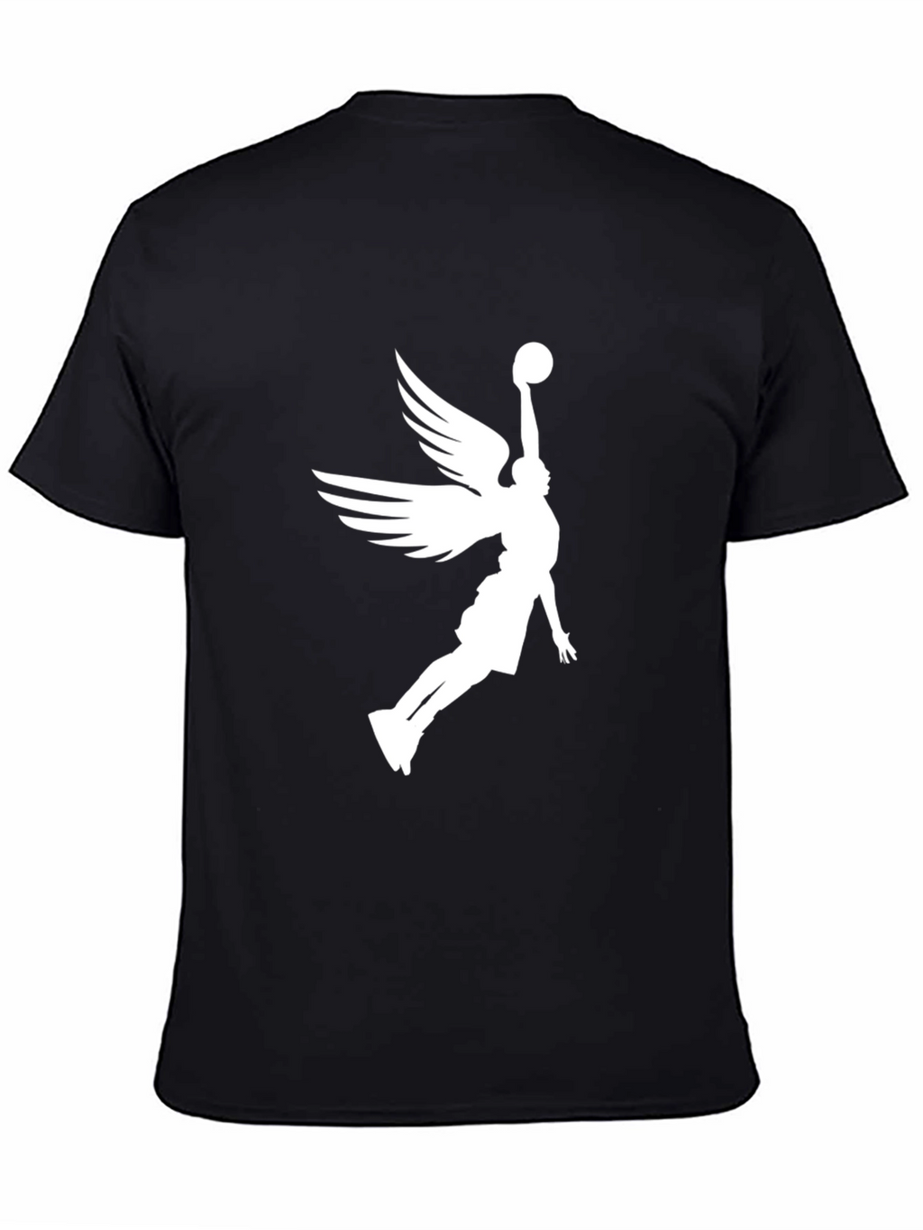 Angel Wing Basketball Graphic Tee - Black Cotton Blend