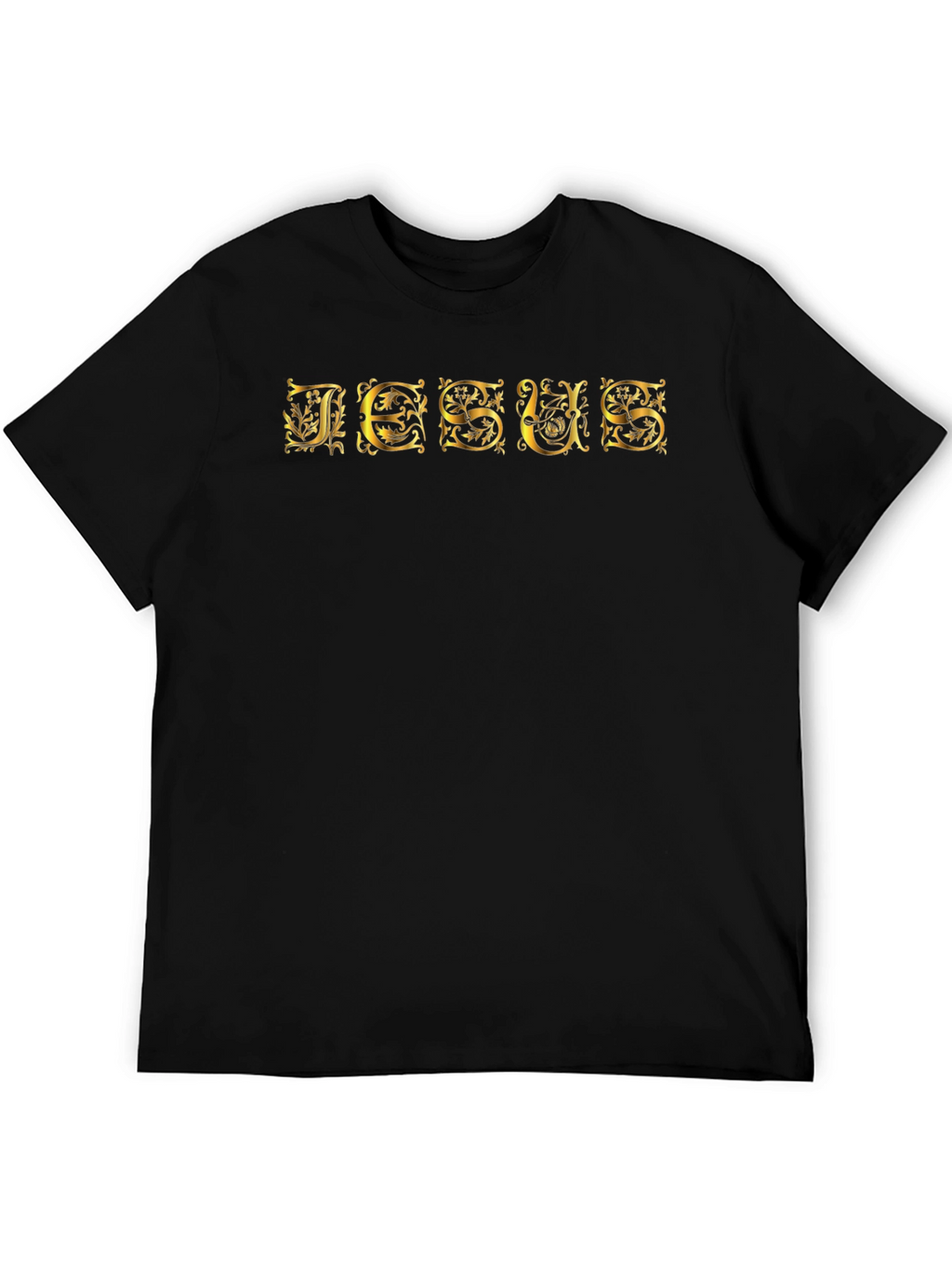 Jesus Ornate Gold Lettering Black T-Shirt