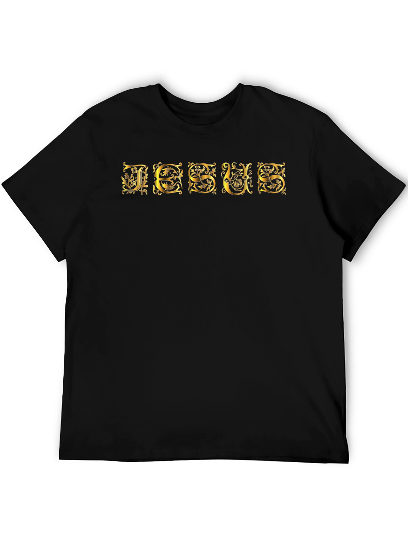 Jesus Ornate Gold Lettering Black T-Shirt